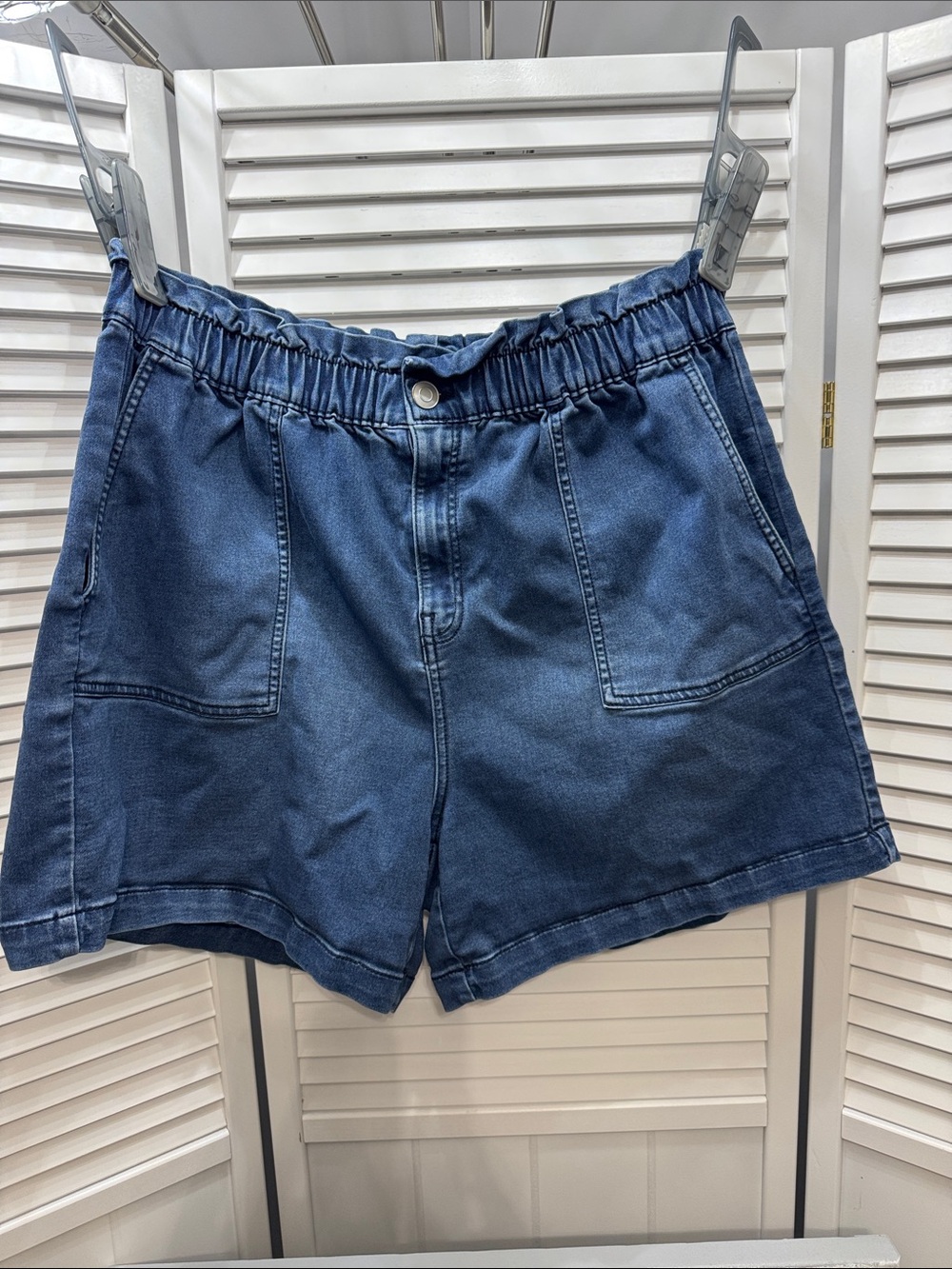 Dark Blue Denim Elastic-Waist Jean Shorts for Women